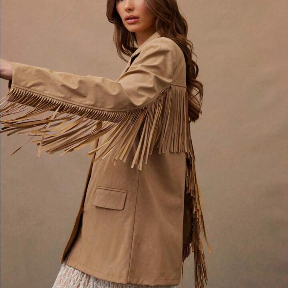 Tan Fringe Women's Jacket Size L